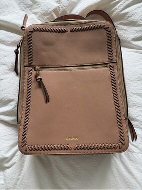 New Calpak Tan Leather Backpack with Woven Trim